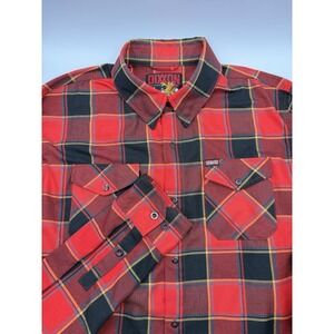 Dixxon Shirt Mens XLT Red Black Plaid Button Snap Long Sleeve Caballero Dragon
